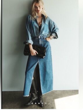 The Madi Light Blue Denim Maxi Skirt with Front Slit